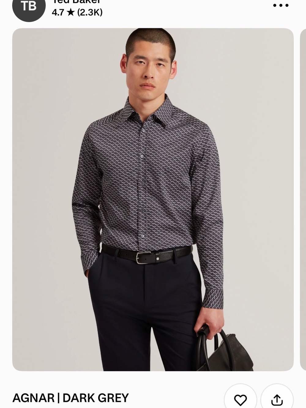 Ted Baker Dark Grey Patterned Long-Sleeve Dress Shirt